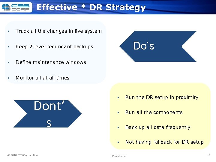 Effective * DR Strategy § Track all the changes in live system § Keep