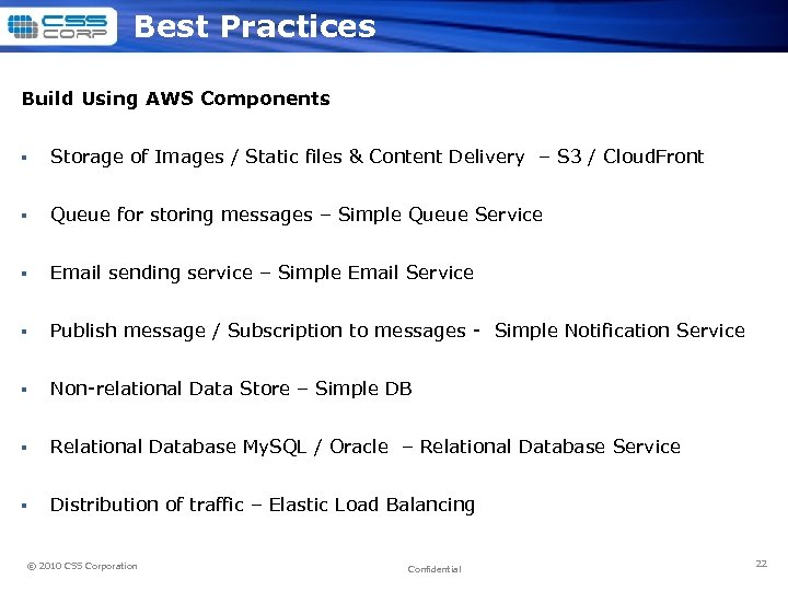 Best Practices Build Using AWS Components § Storage of Images / Static files &