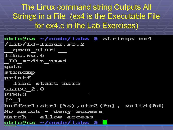 The Linux command string Outputs All Strings in a File (ex 4 is the