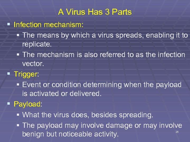 A Virus Has 3 Parts § Infection mechanism: § The means by which a