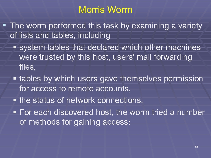 Morris Worm § The worm performed this task by examining a variety of lists