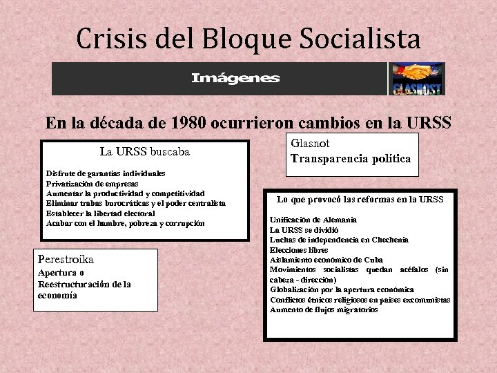  Crisis del Bloque Socialista En la década de 1980 ocurrieron cambios en la