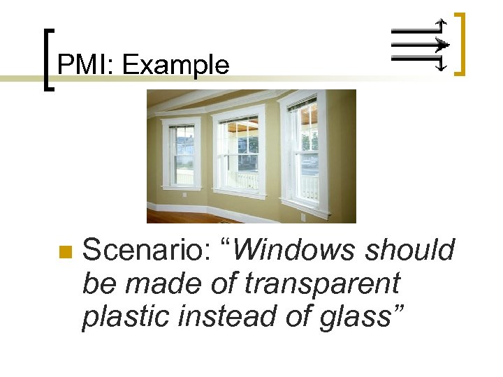 PMI: Example n Scenario: “Windows should be made of transparent plastic instead of glass”