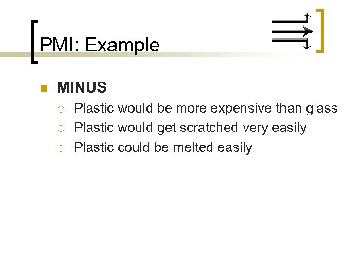 PMI: Example n MINUS ¡ ¡ ¡ Plastic would be more expensive than glass
