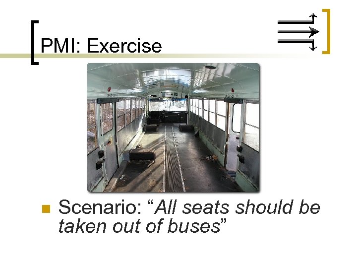 PMI: Exercise n Scenario: “All seats should be taken out of buses” 