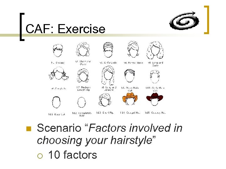 CAF: Exercise n Scenario “Factors involved in choosing your hairstyle” ¡ 10 factors 