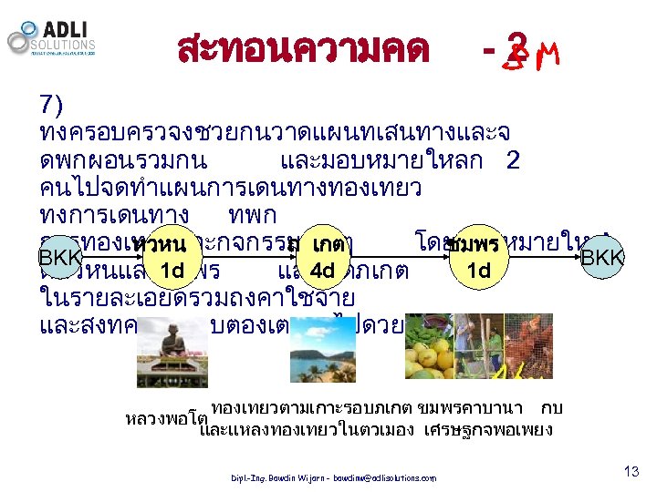 สะทอนความคด -2 7) ทงครอบครวจงชวยกนวาดแผนทเสนทางและจ ดพกผอนรวมกน และมอบหมายใหลก 2 คนไปจดทำแผนการเดนทางทองเทยว ทงการเดนทาง ทพก การทองเทยวและกจกรรมตางๆ โดยมอบหมายให A หวหน