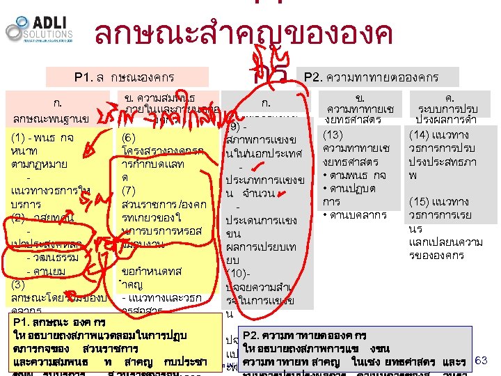 P. ลกษณะสำคญขององค กร P 1. ล กษณะองคกร P 2. ความทาทายตอองคกร ข. ความสมพนธ ข. ค.
