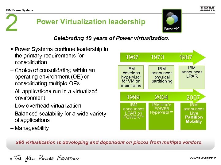 IBM Power Systems 2 Power Virtualization leadership Celebrating 10 years of Power virtualization. §