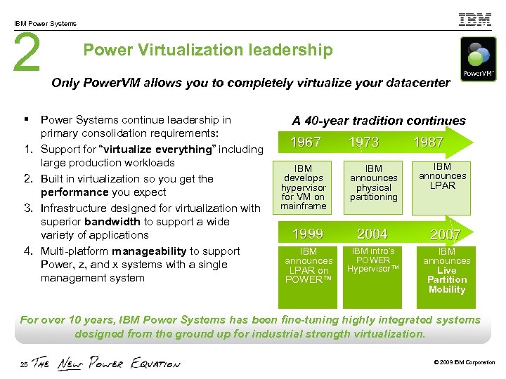 IBM Power Systems 2 Power Virtualization leadership Only Power. VM allows you to completely