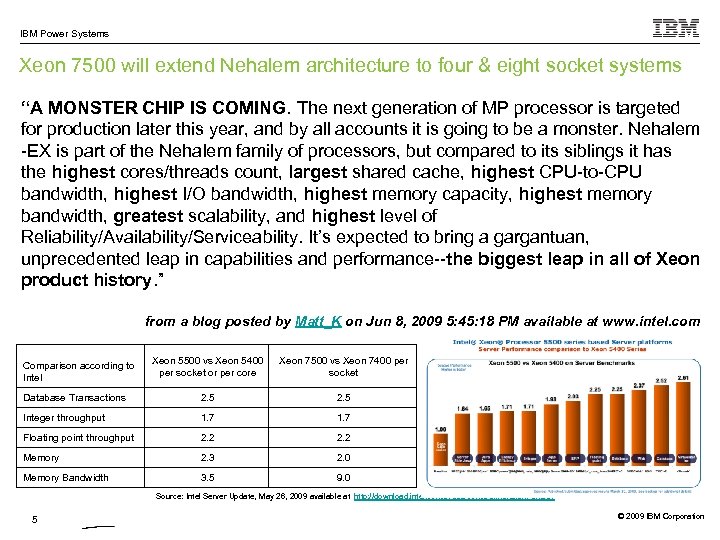 IBM Power Systems Xeon 7500 will extend Nehalem architecture to four & eight socket