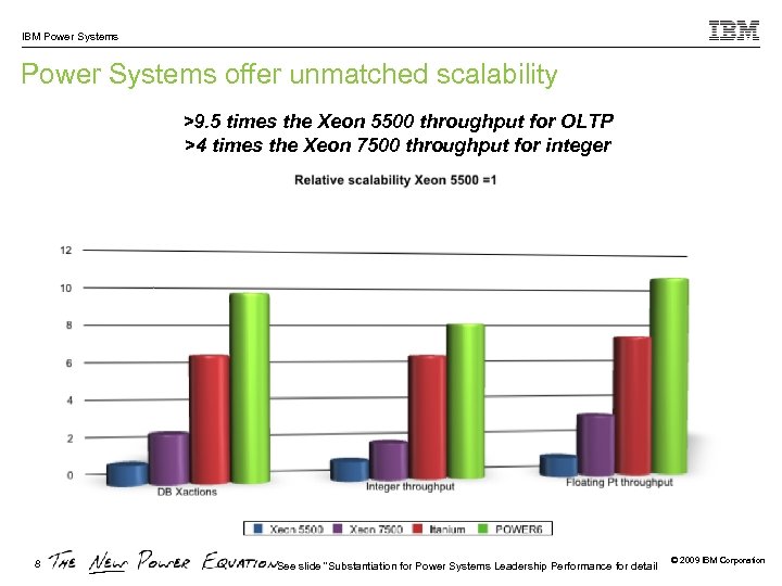 IBM Power Systems offer unmatched scalability >9. 5 times the Xeon 5500 throughput for