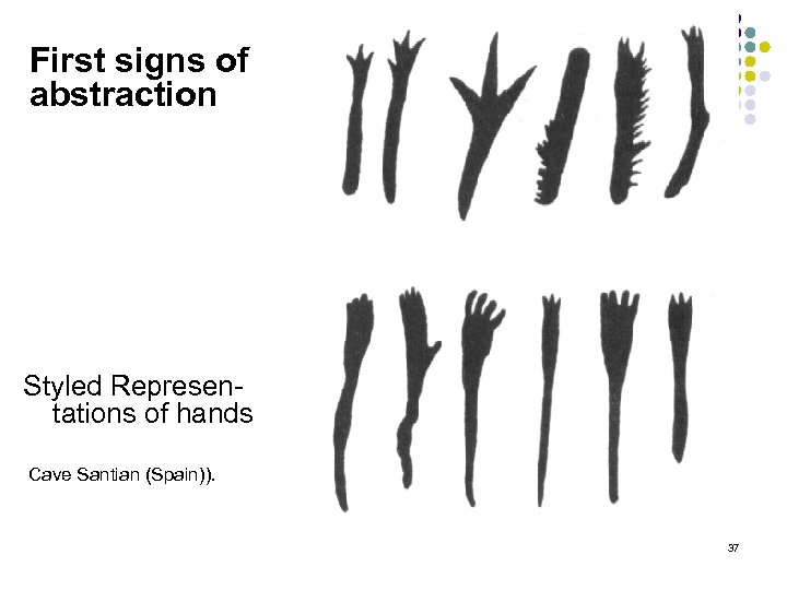 First signs of abstraction Styled Represen tations of hands Cave Santian (Spain)). 37 