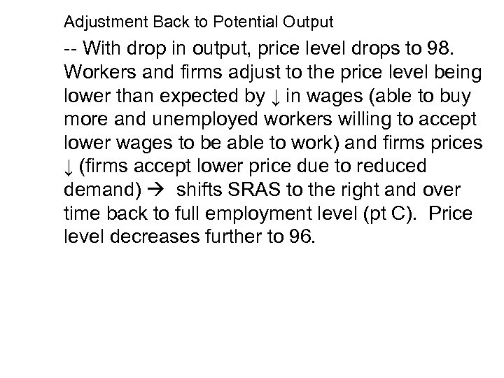 Adjustment Back to Potential Output -- With drop in output, price level drops to