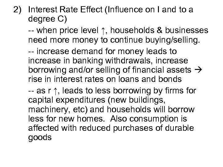 2) Interest Rate Effect (Influence on I and to a degree C) -- when