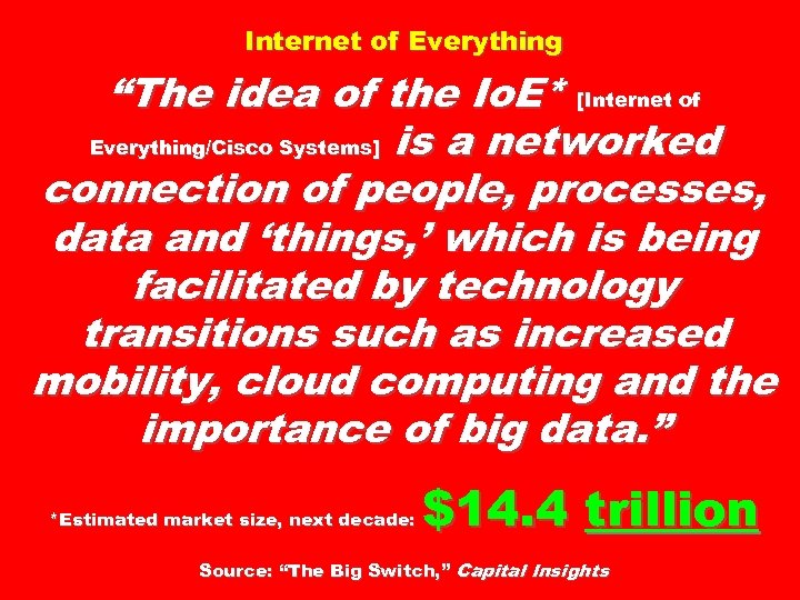 Internet of Everything “The idea of the Io. E* [Internet of Everything/Cisco Systems] is