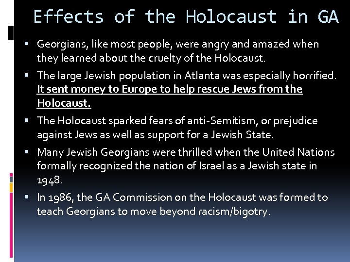 Effects of the Holocaust in GA Georgians, like most people, were angry and amazed