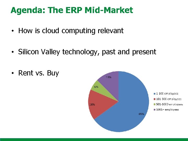 Agenda: The ERP Mid-Market • How is cloud computing relevant • Silicon Valley technology,