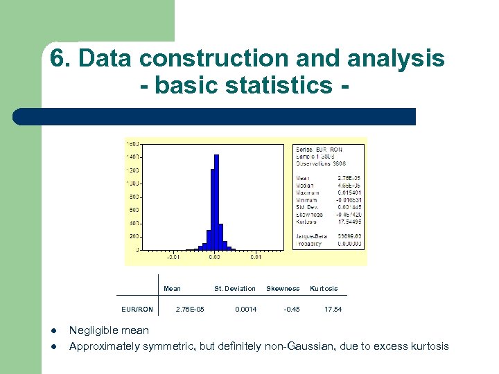 6. Data construction and analysis - basic statistics - EUR/RON l l Mean 2.