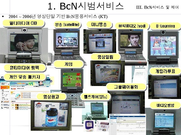1. Bc. N시범서비스 § 2004 ~ 2006년 영상단말 기반 Bc. N응용서비스 (KT) 43 III.