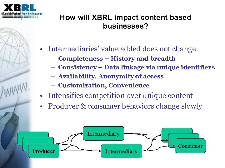 How will XBRL impact content based businesses? • Intermediaries’ value added does not change