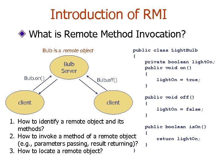 Introduction of RMI What is Remote Method Invocation? Bulb is a remote object Bulb