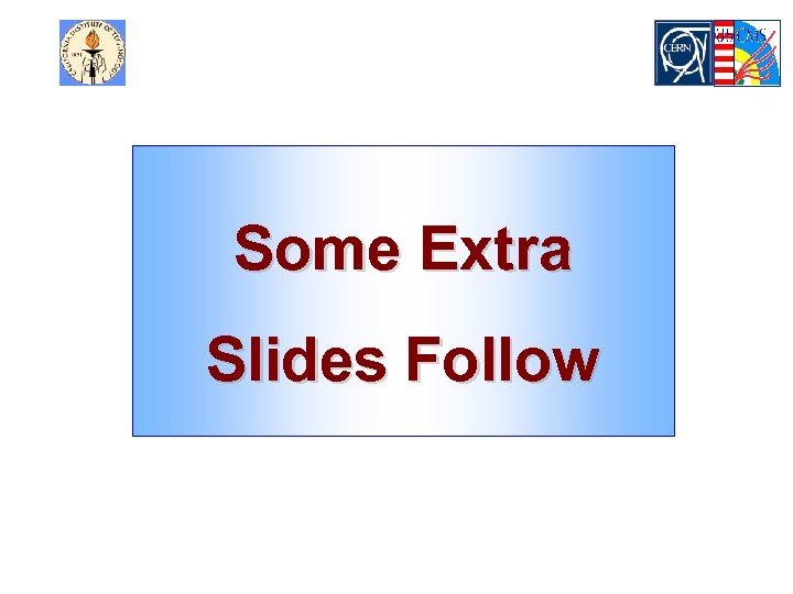 Some Extra Slides Follow 