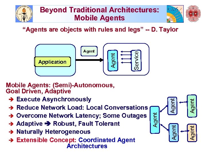 Beyond Traditional Architectures: Mobile Agents Agent Mobile Agents: (Semi)-Autonomous, Goal Driven, Adaptive è Execute