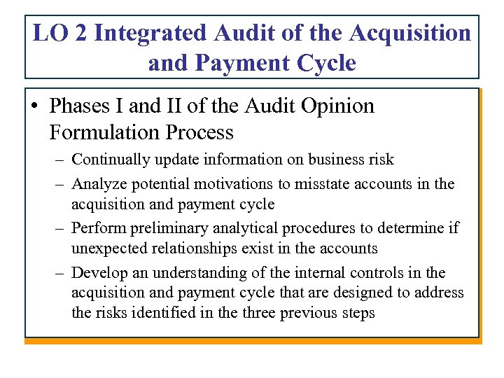 LO 2 Integrated Audit of the Acquisition and Payment Cycle • Phases I and