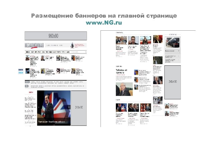 Размещение баннеров на главной странице www. NG. ru 