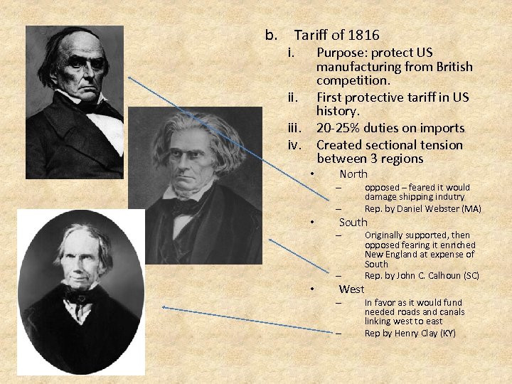 b. Tariff of 1816 i. ii. iv. • Purpose: protect US manufacturing from British