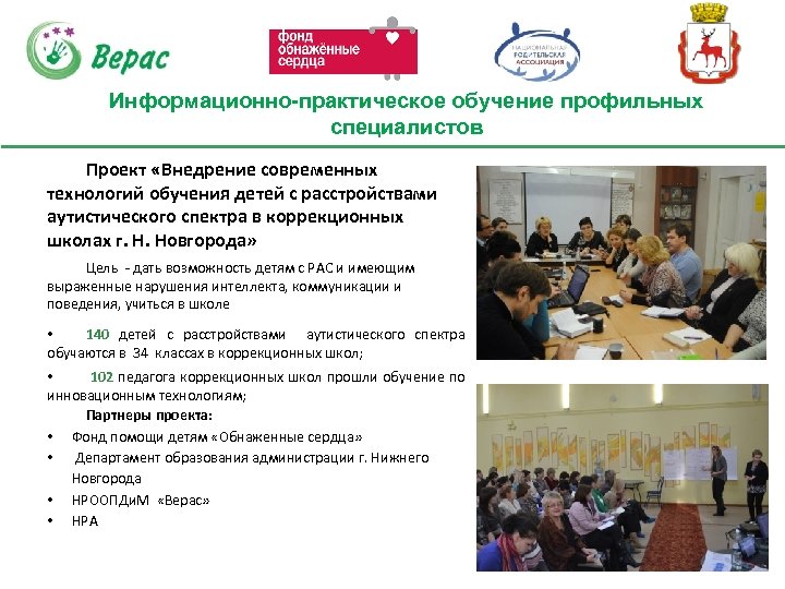 Информационно-практическое обучение профильных специалистов Проект «Внедрение современных технологий обучения детей с расстройствами аутистического спектра