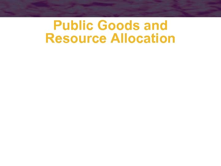 Public Goods and Resource Allocation 