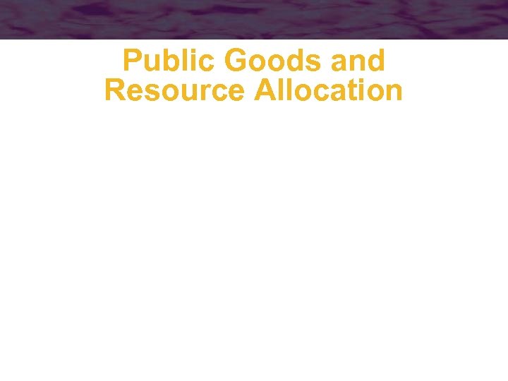 Public Goods and Resource Allocation 