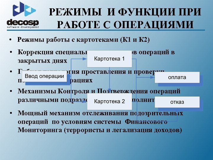 РЕЖИМЫ И ФУНКЦИИ ПРИ РАБОТЕ С ОПЕРАЦИЯМИ • Режимы работы с картотеками (К 1