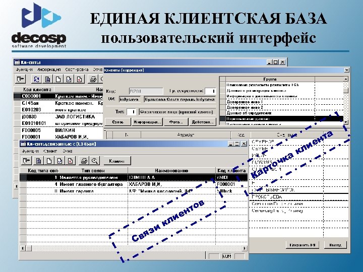 ЕДИНАЯ КЛИЕНТСКАЯ БАЗА пользовательский интерфейс в е к о ис Сп и кл в