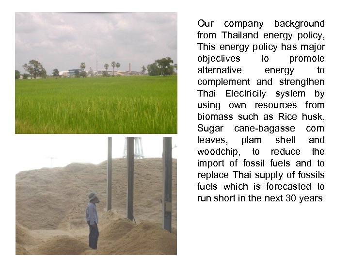 Our company background from Thailand energy policy, This energy policy has major objectives to