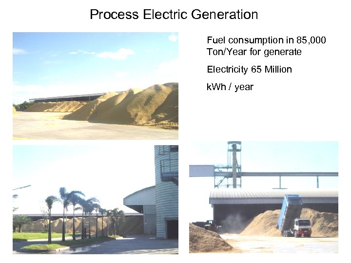 Process Electric Generation Fuel consumption in 85, 000 Ton/Year for generate Electricity 65 Million