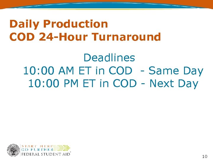 Daily Production COD 24 -Hour Turnaround Deadlines 10: 00 AM ET in COD -