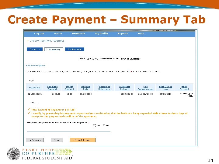 Create Payment – Summary Tab 34 