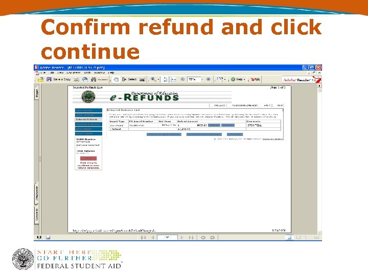 Confirm refund and click continue 