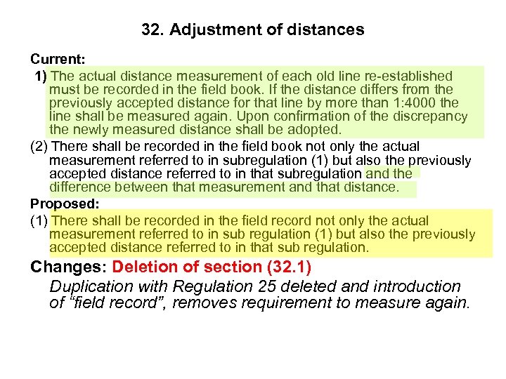 32. Adjustment of distances Current: 1) The actual distance measurement of each old line