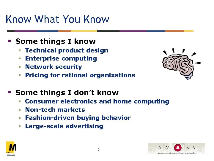Know What You Know § Some things I know § § Technical product design