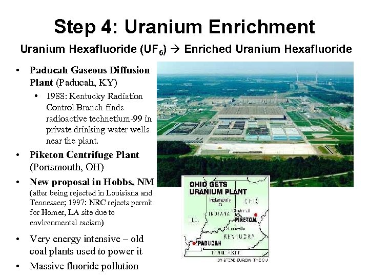 Step 4: Uranium Enrichment Uranium Hexafluoride (UF 6) Enriched Uranium Hexafluoride • Paducah Gaseous