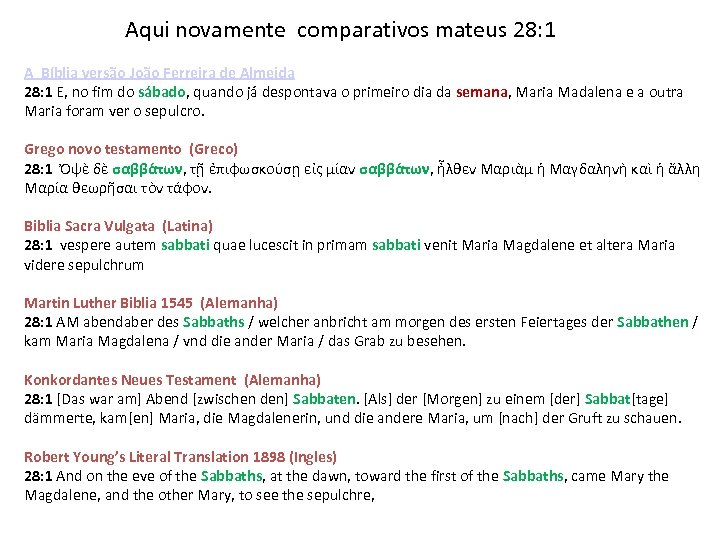 Aqui novamente comparativos mateus 28: 1 A Bíblia versão João Ferreira de Almeida 28: