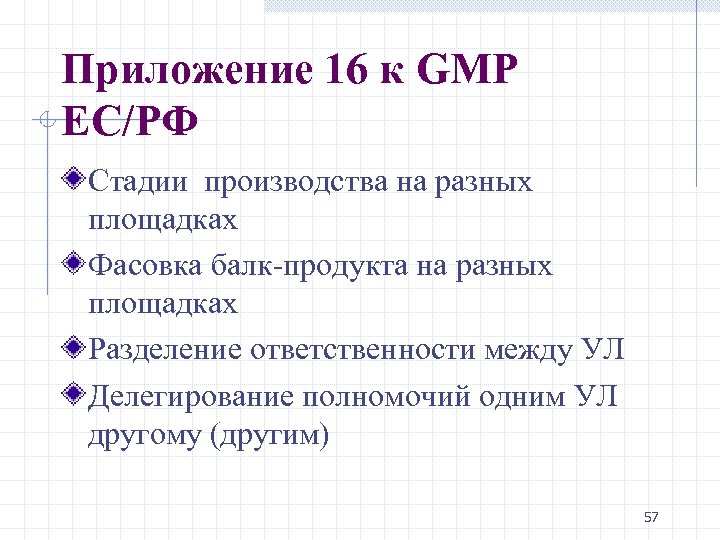 Приложение 16 к GMP EC/РФ Стадии производства на разных площадках Фасовка балк-продукта на разных