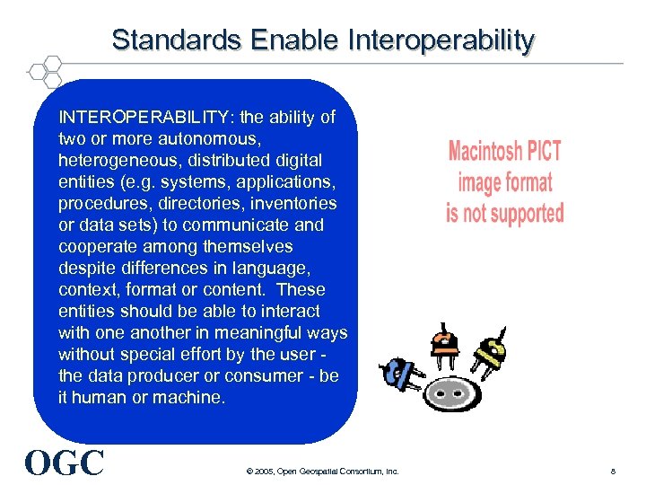 Standards Enable Interoperability INTEROPERABILITY: the ability of two or more autonomous, heterogeneous, distributed digital
