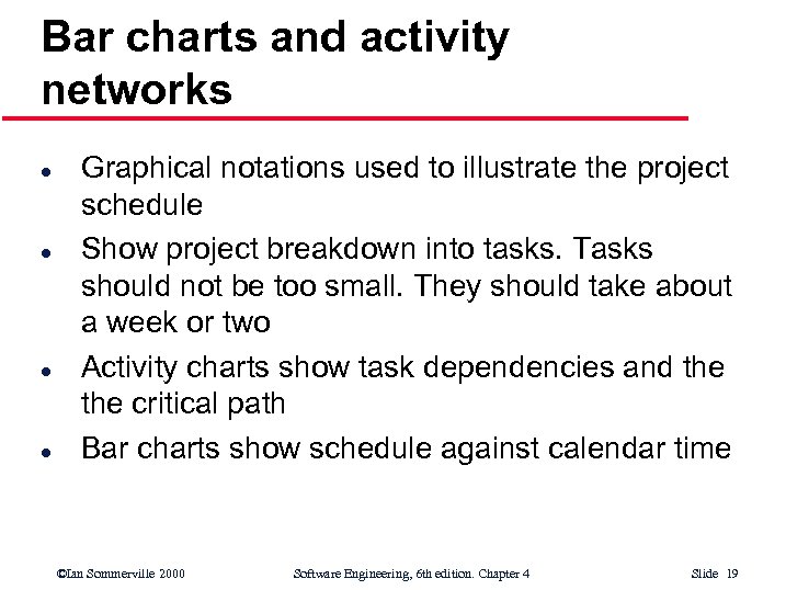 Bar charts and activity networks l l Graphical notations used to illustrate the project