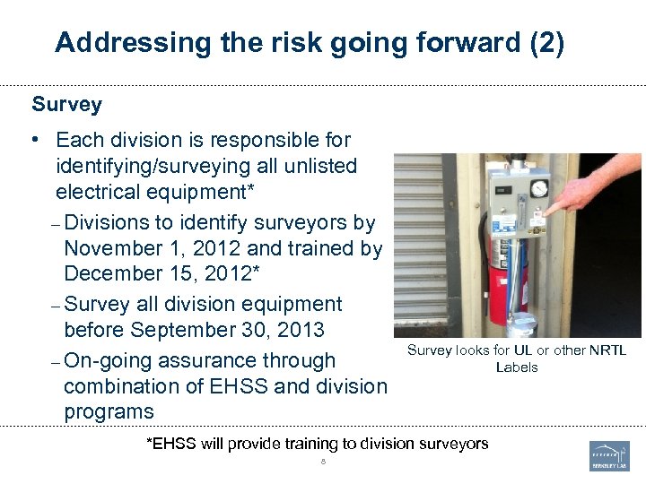 Addressing the risk going forward (2) Survey • Each division is responsible for identifying/surveying