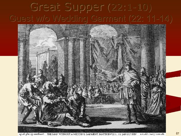 Great Supper (22: 1 -10) Guest w/o Wedding Garment (22: 11 -14) 67 